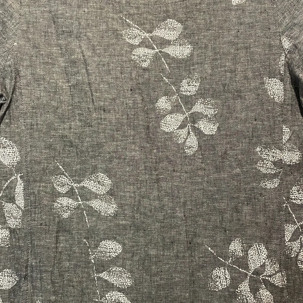 Habitat- Linen Cotton Gray & White Leaf Knee Length Shift Dress Pockets- Small - Image 5