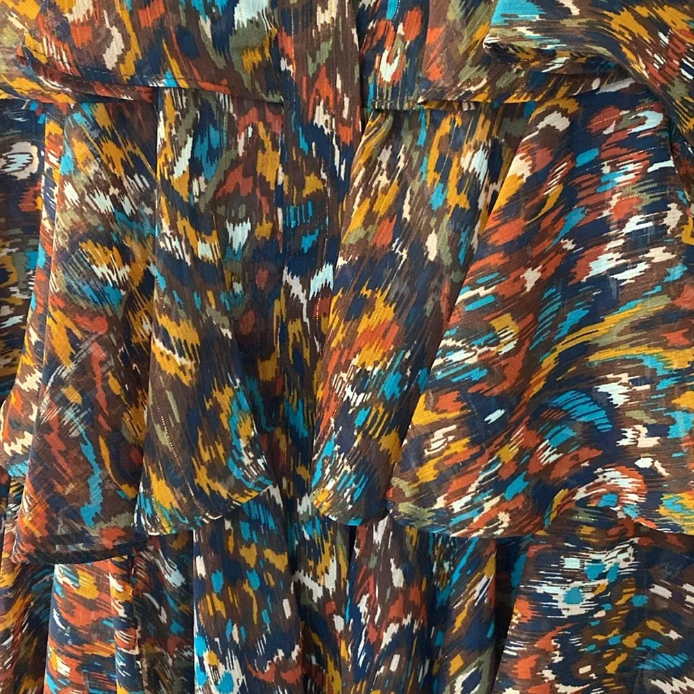 MISA Los Angeles Emogene chiffon dress in Peacock abstract pattern size x-small - Image 9