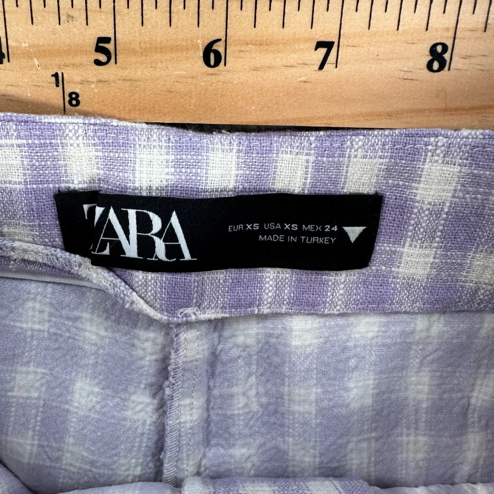 Zara High Rise Gingham Shorts Women's X-Small Purple Flat Front Coquette Preppy - Image 4