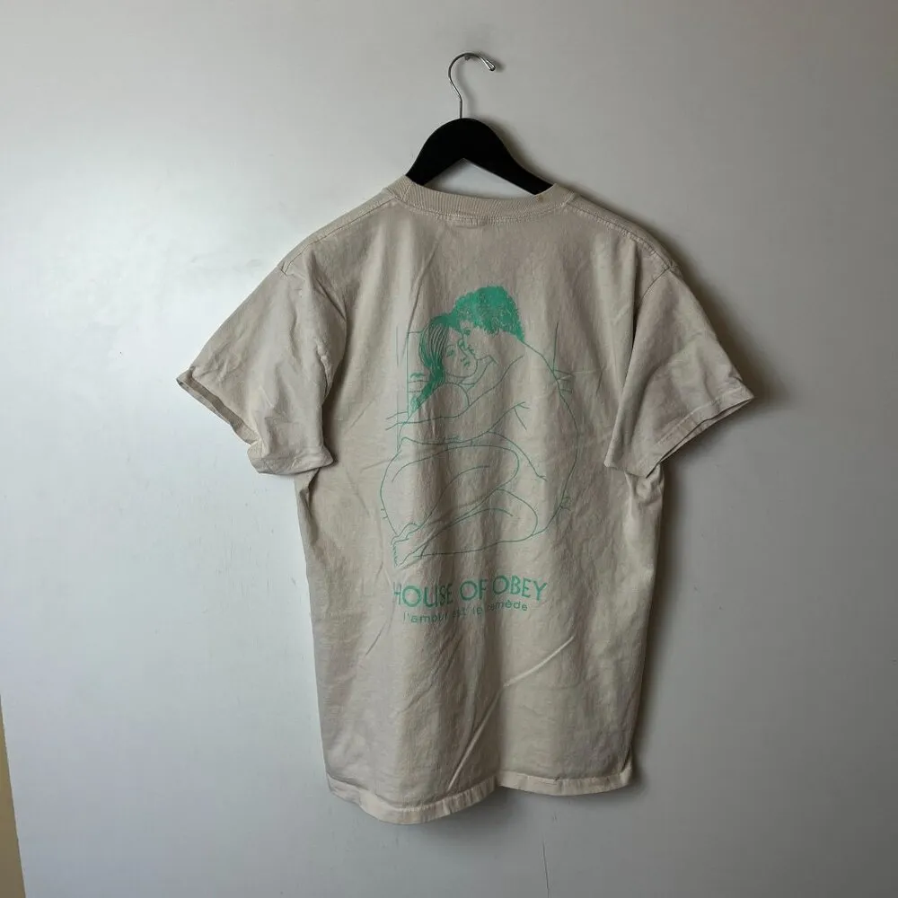 House of Obey Lovers T Shirt Cream Large L Graphic Tee 100% Cotton Short Sleeve - Image 16