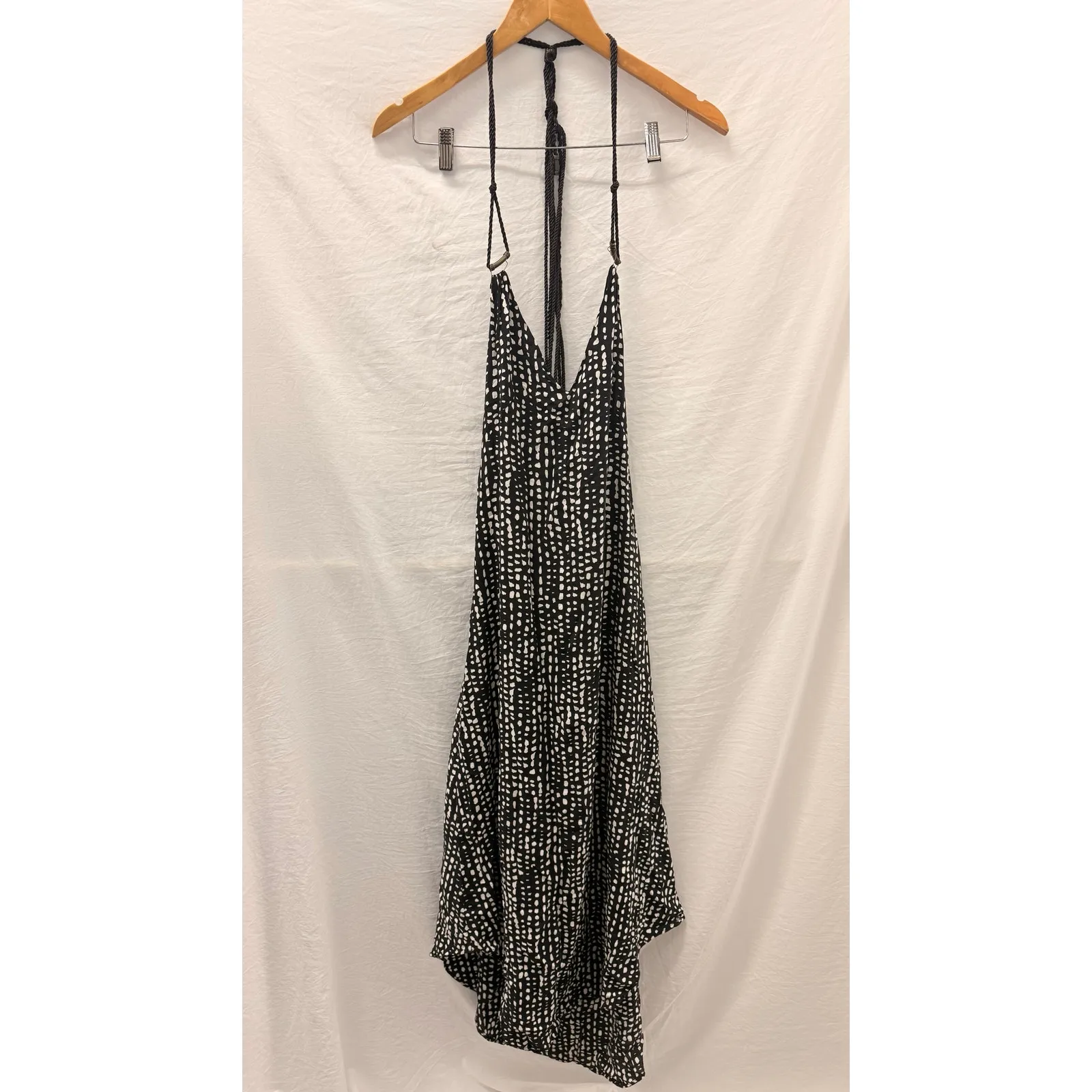 VIX PAULA HERMANNY Dots Thai Printed Voile‎ Dress Medium Vacation Resort Summer Black - Image 5