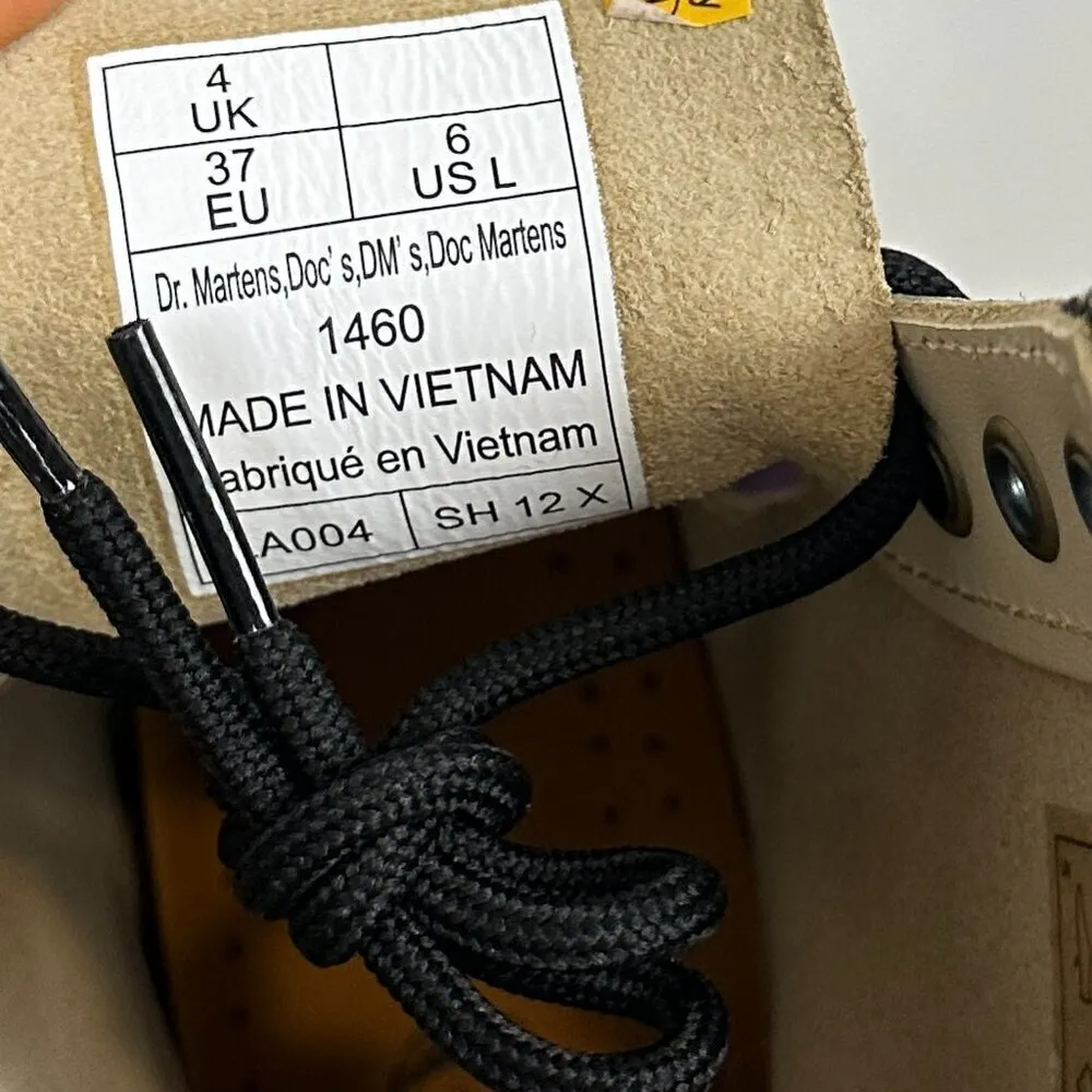 DR. MARTENS 1460 Floral Mash Up Leather Lace Up Boots Parchment Beige Backhand - Image 10