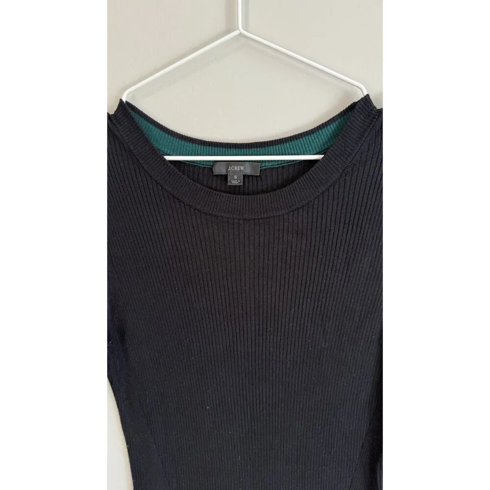 J Crew Black Ribbed Flattering Midi Stretch Short Sleeve Dress Size Small 1801 - Image 3