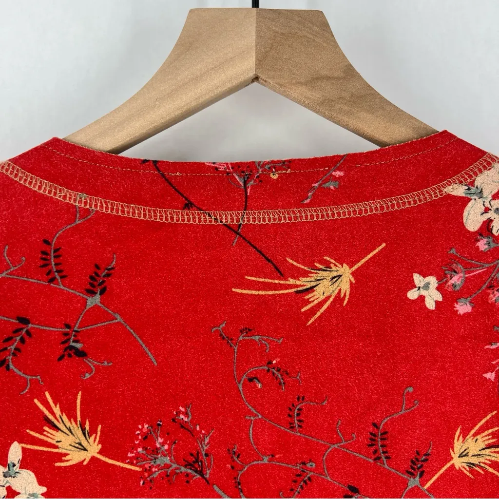 Solitaire Floral Print Faux Suede‎ Cropped Flare Sleeve Long Line Kimono Jacket - Image 12