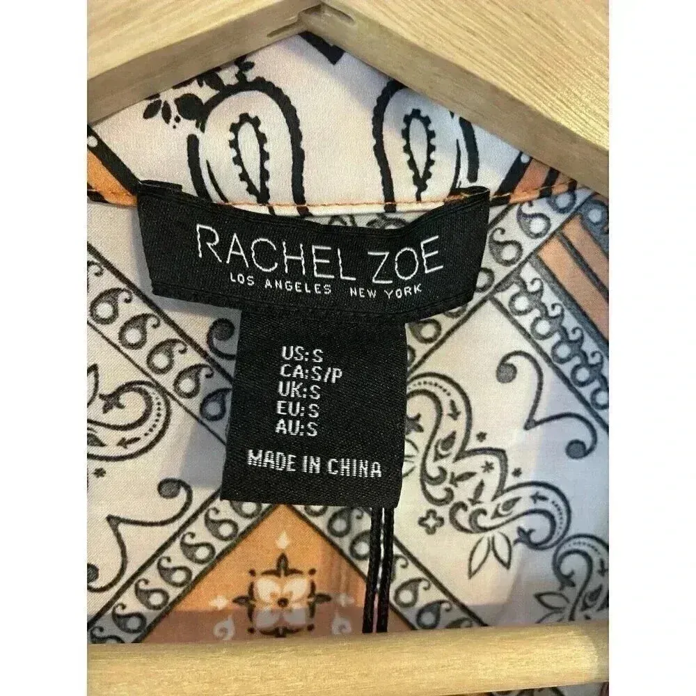 NWT Rachel Zoe Woven Boho Top Shirt‎ Wrap Blouse Sleeveless Satin Size S Bandana - Image 5