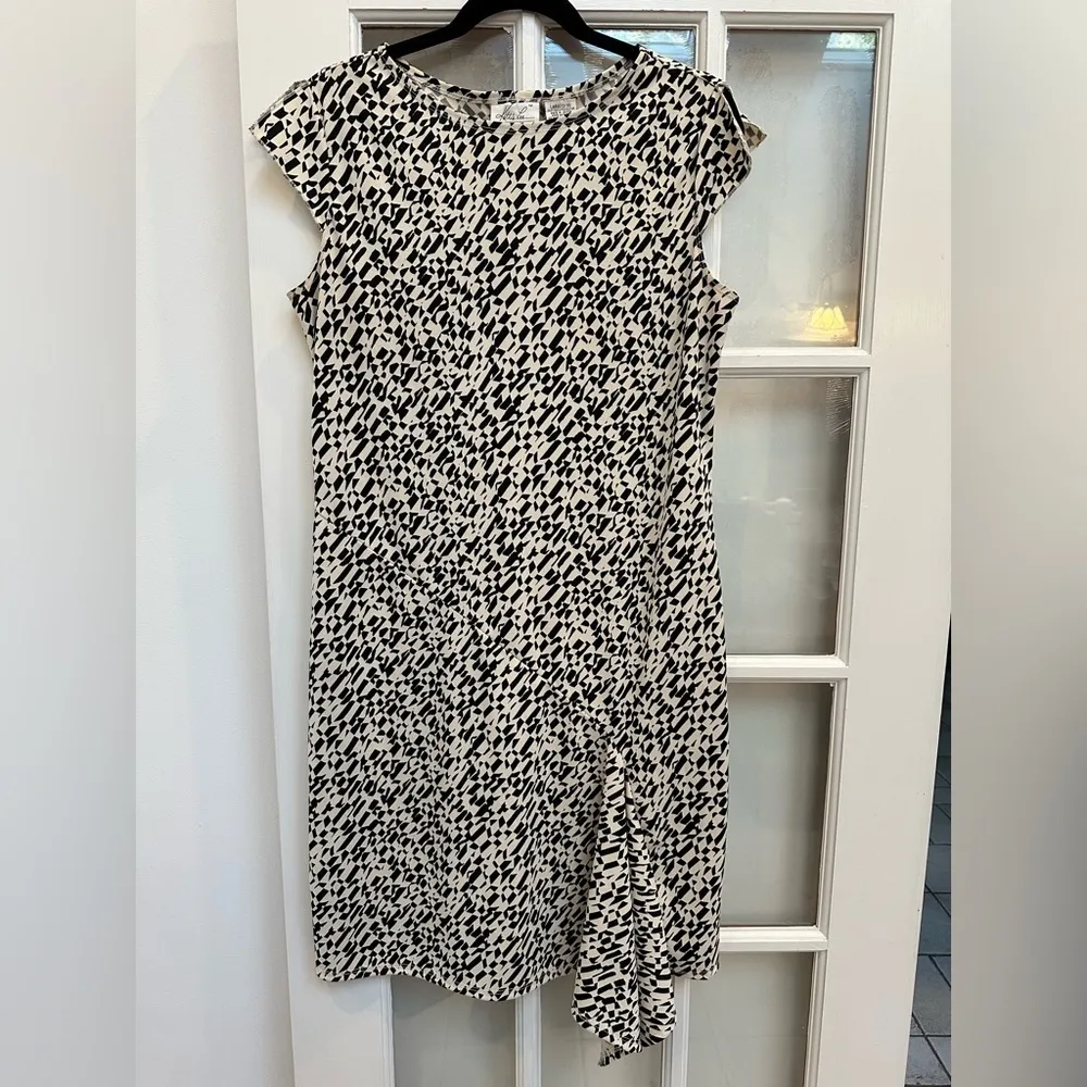 Vintage Kathie Lee Collection 90’s Asymmetrical Black Cream Midi Dress Size L - Image 10