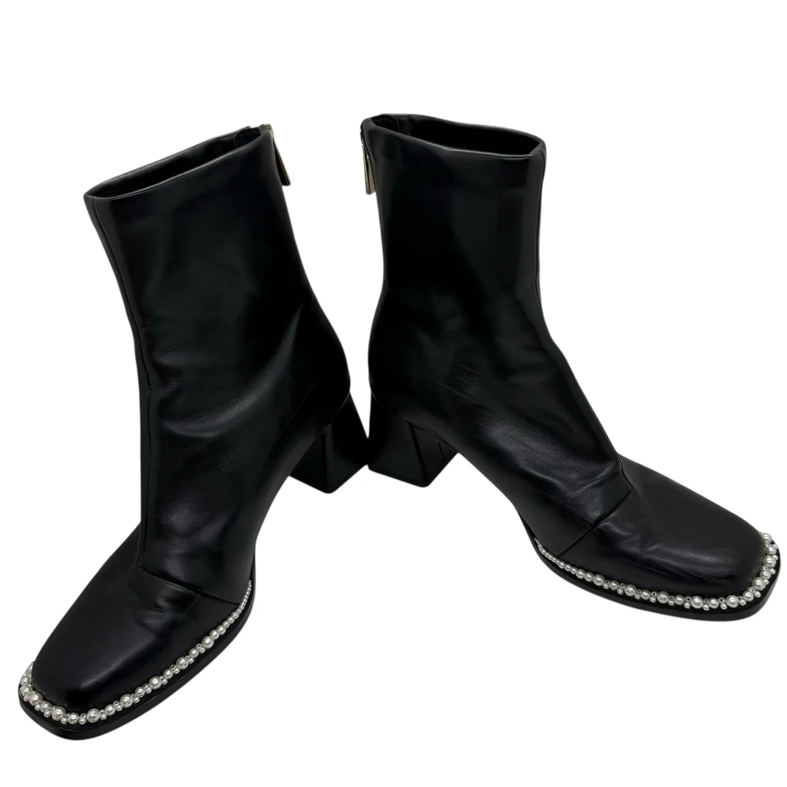 Randa‎ Leather Square Toe Block Heel Boot Black Size 7 - Image 3