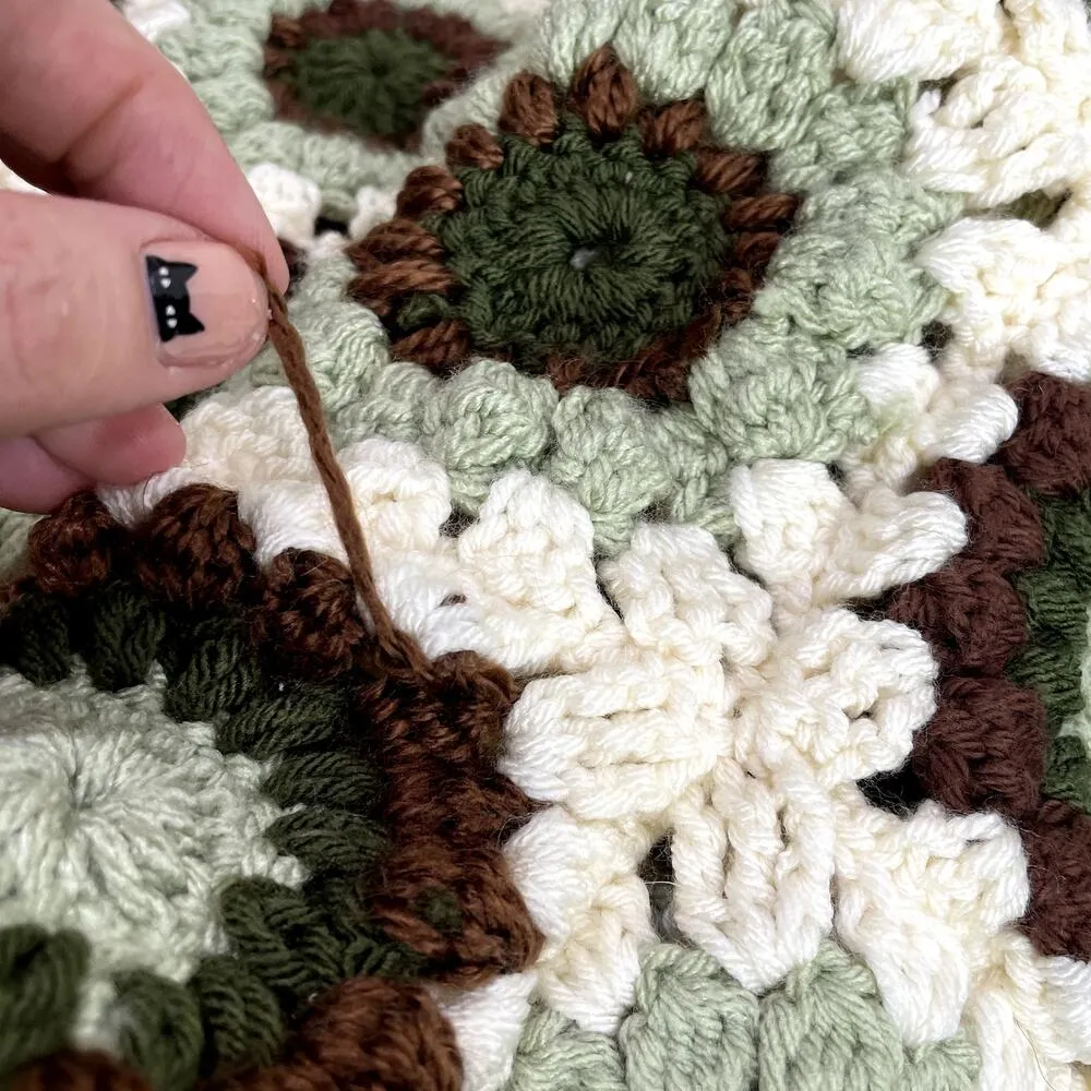 Crochet Granny Square Floral Handmade Tote Shoulder Bag Purse Earth Tone Boho - Image 6