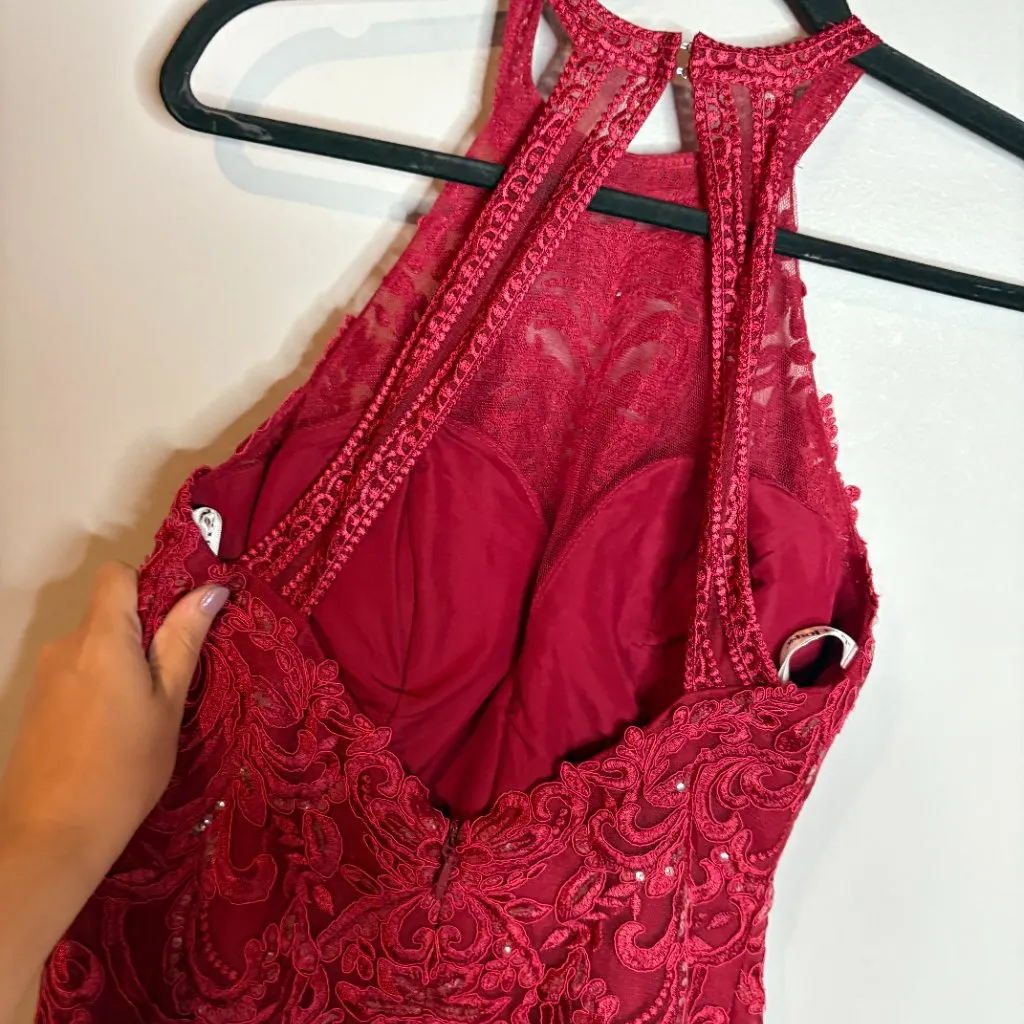 JJ's House red lacy embellished high neck formal dress - Image 3