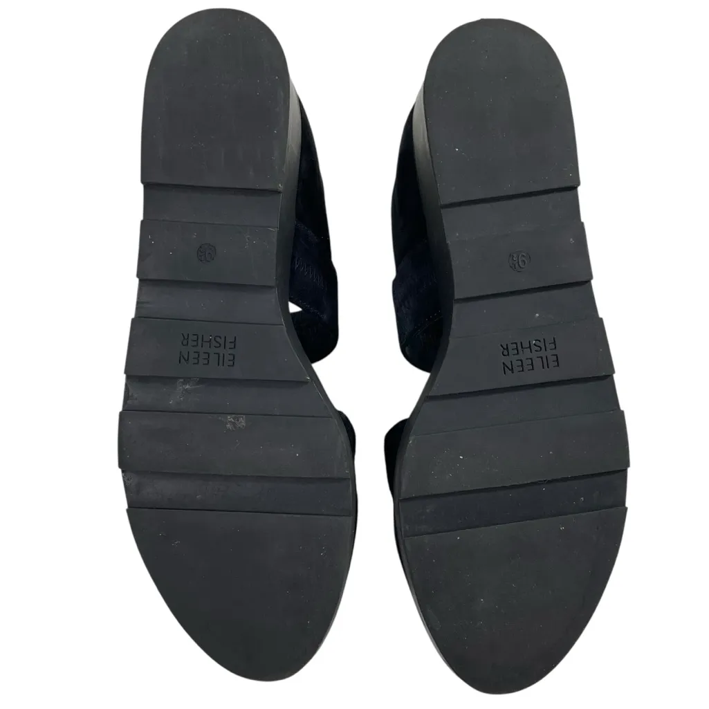 Eileen Fisher Marlow Mary Jane Wedge Loafers Size 9.5 Black Suede Shoes Back Zip - Image 7