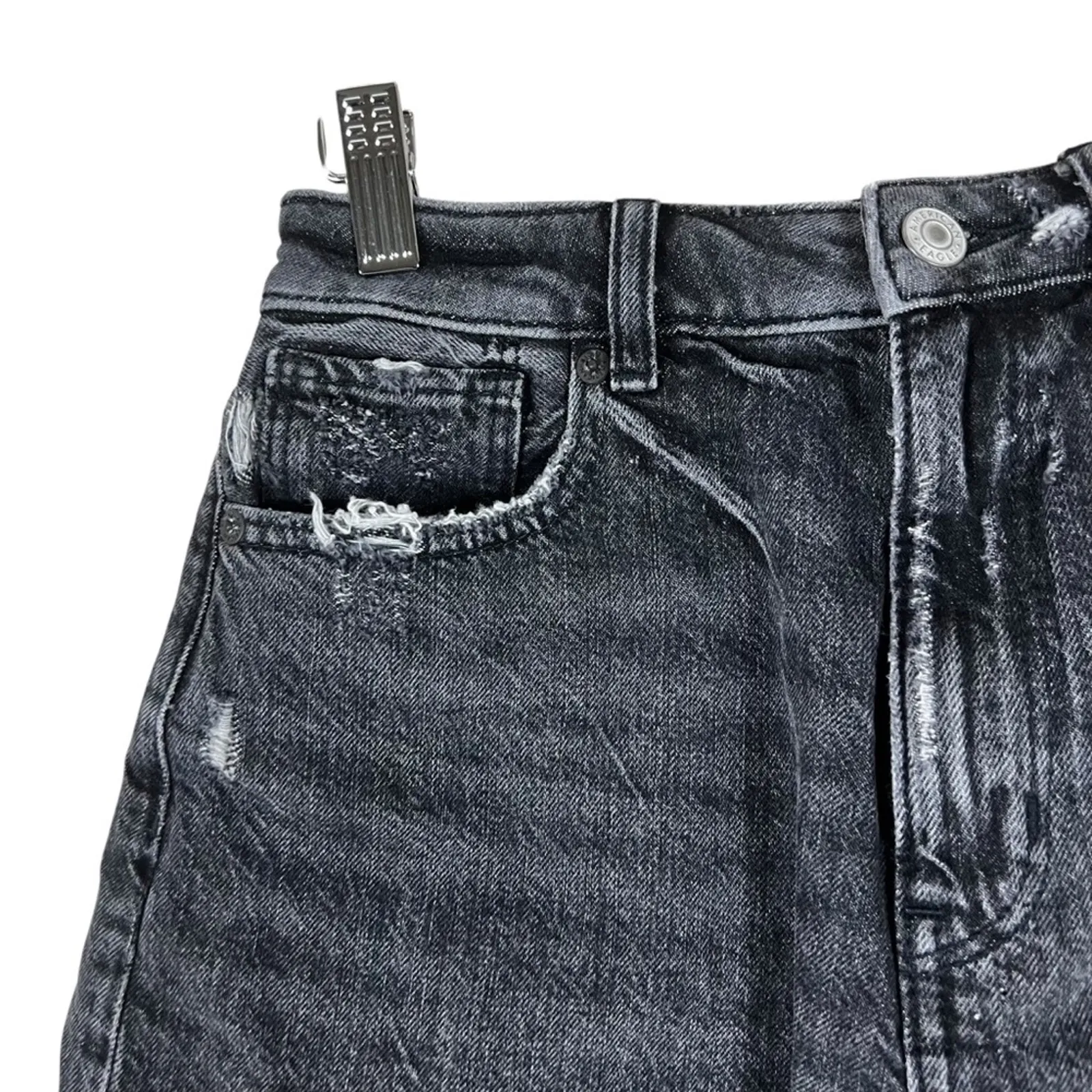 American Eagle Denim Shorts Womens 2 Black Distressed Stretch Grunge 90s Y2K - Image 2