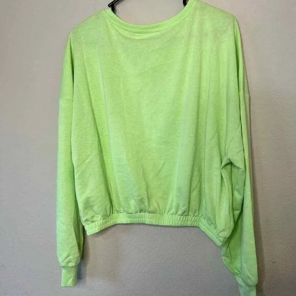 Elodie elastic Waist neon green sweatshirt Cropped Long Sleeve Casual Size Large - Image 7