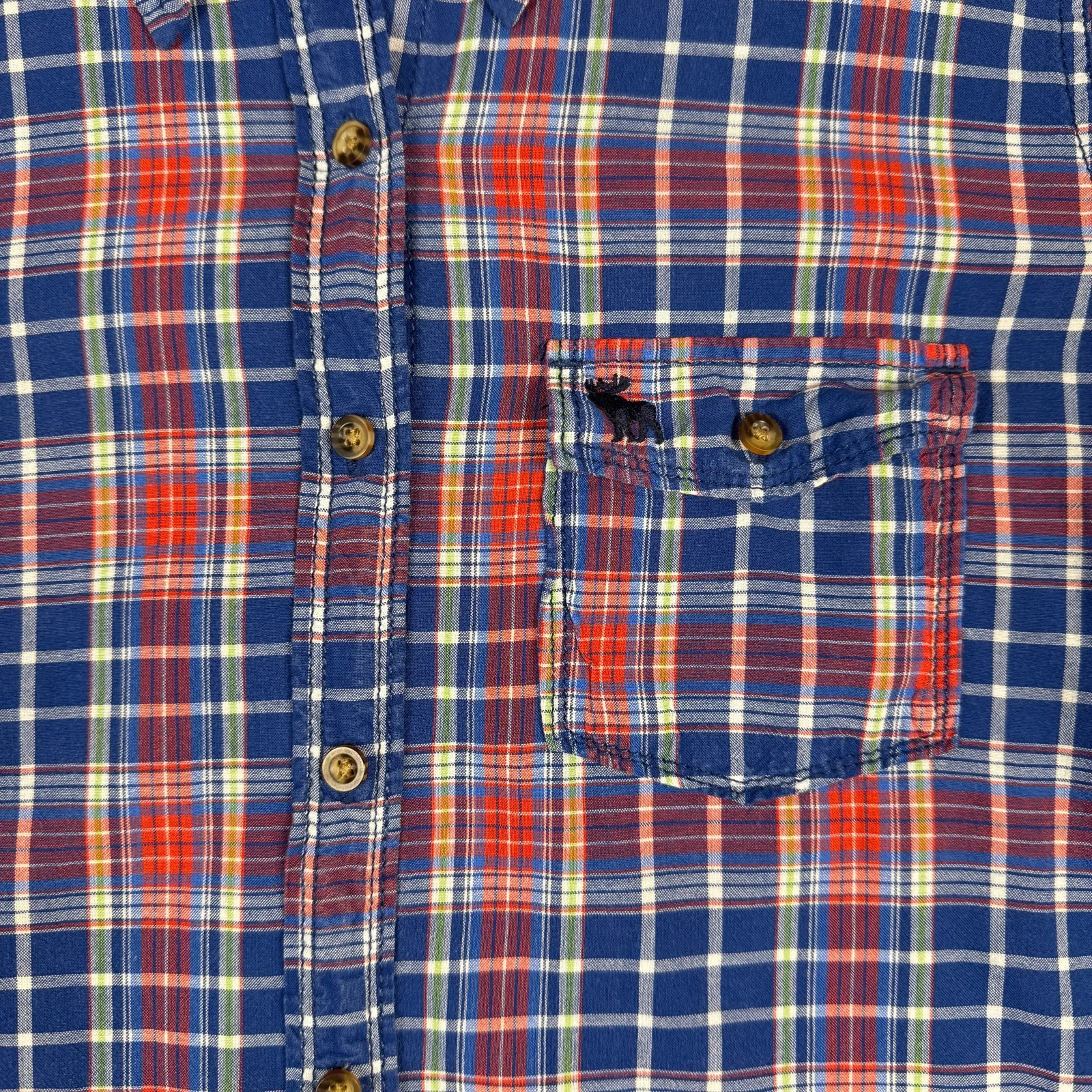 Abercrombie & Fitch Women’s Medium Y2K Plaid‎ Button Up Shirt Red Blue Cotton - Image 2