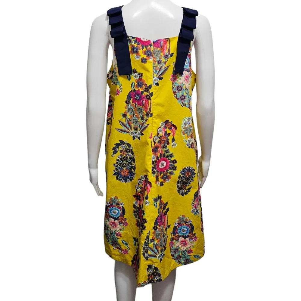 Anthropologie Maeve Sunniva Yellow Floral Bow Detail Aline Mini Dress Size Small - Image 7