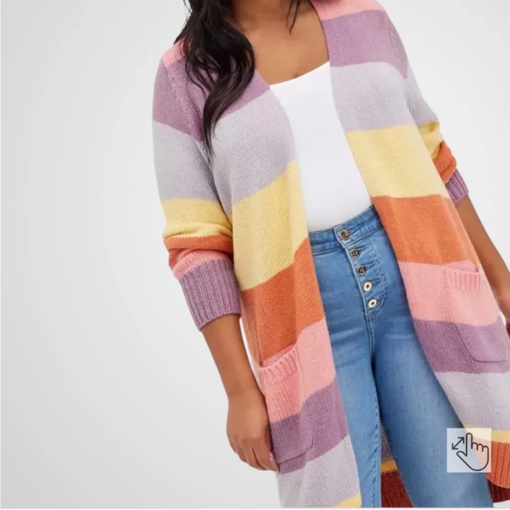 EUC Torrid Striped Open Front Long Line Cardigan Size 3X - Image 2