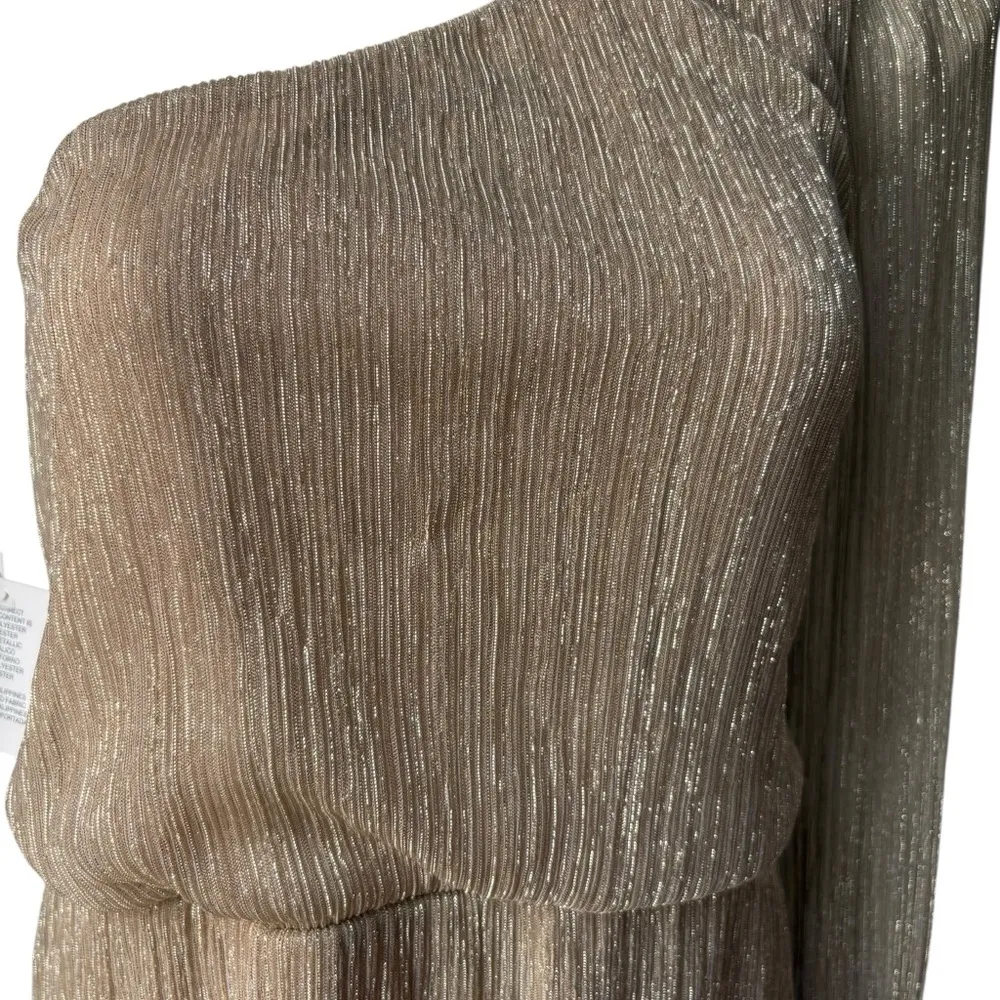 NWT, Bisou Bisou One Shoulder Shimmer Metallic Mini Dress, Missing Belt, Sz 10 - Image 11