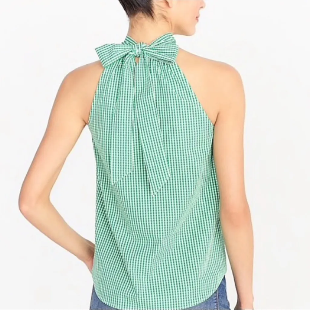 J. Crew Printed Tie-Neck Cotton Poplin Top in Sunray Stripe Kelly Ivo Size 10 - Image 2