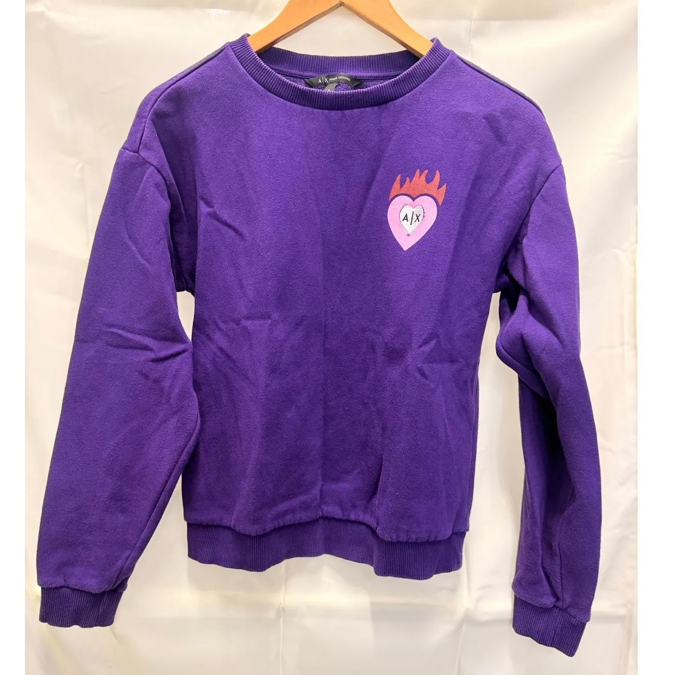 Armani‎ Exchange Purple Heart Logo Sweatshirt Small Lounge Cozy Warm Winter Fall - Image 5