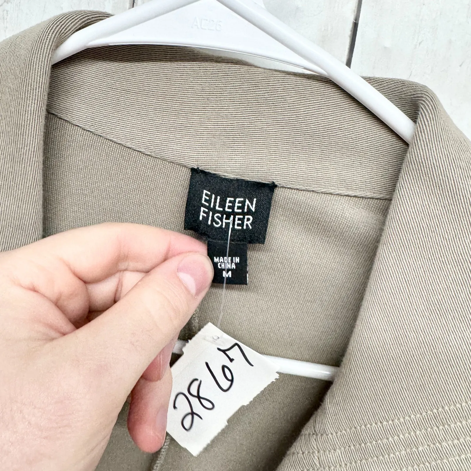 Eileen Fisher Jacket Women Size Medium Open Front Collared Cuff Sleeve Beige - Image 2