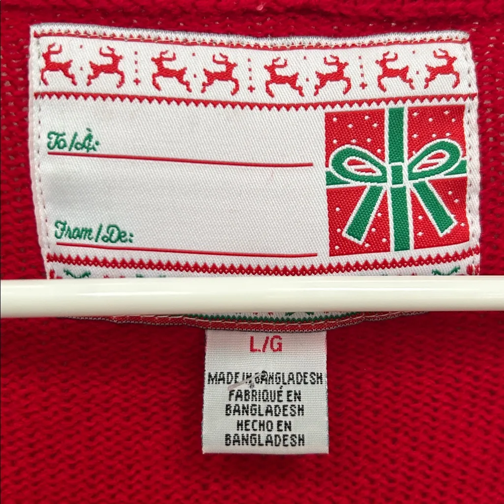 Festive Reindeer Women's Sweater L Red Size L - Image 2