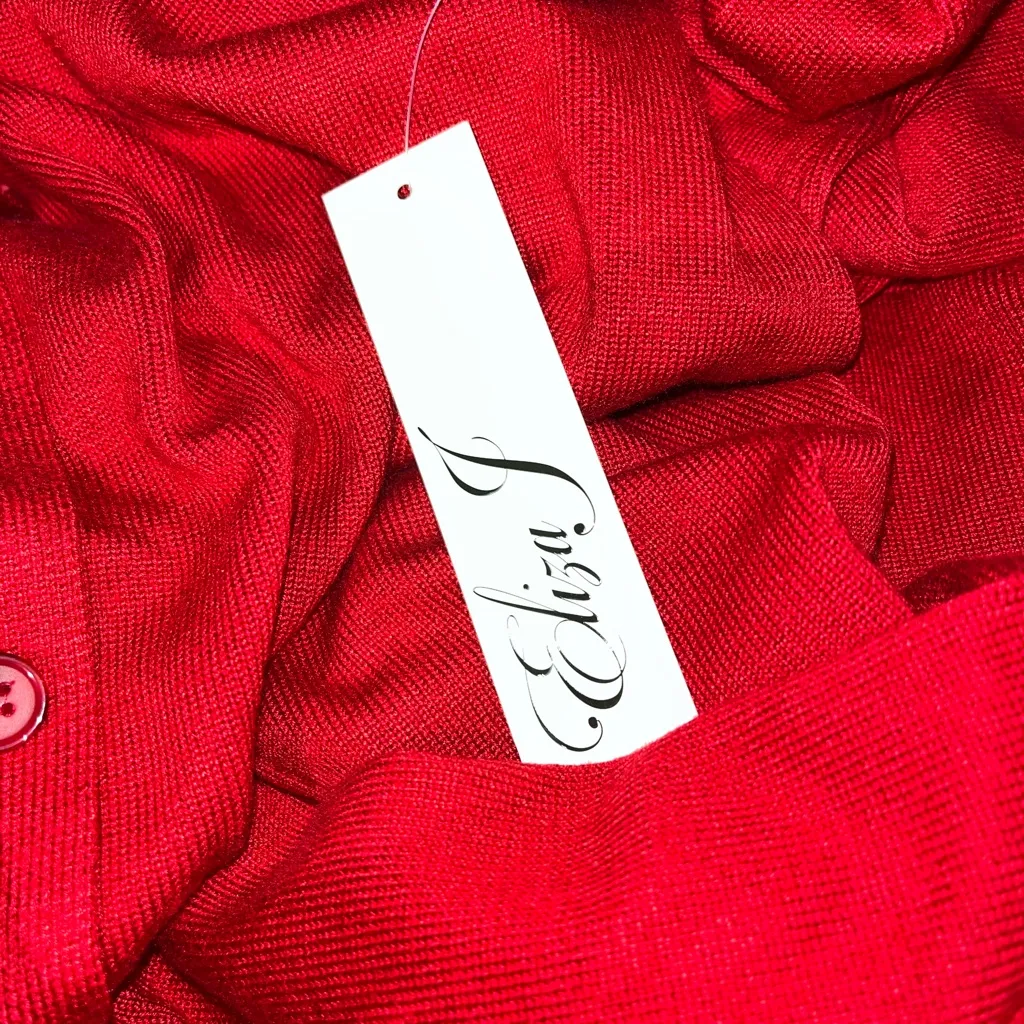 NWT ELIZA J BUTTON FRONT BELTED SWEATER DRESS Red X Large - Image 6