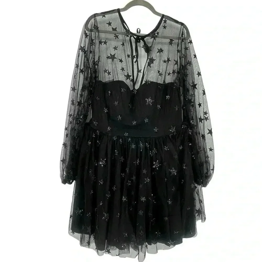 Lirika Matoshi Teuta Star Tulle Dress XL Black Celestial Mini Fairycore - Image 3