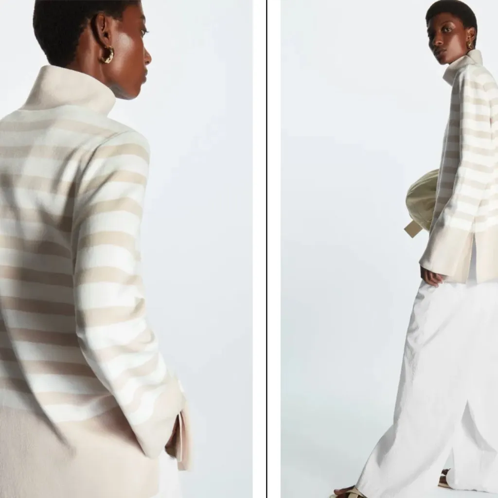 COS Roll Neck A Line Stripe Neutral Sweater Top Size Large $95 - Image 3