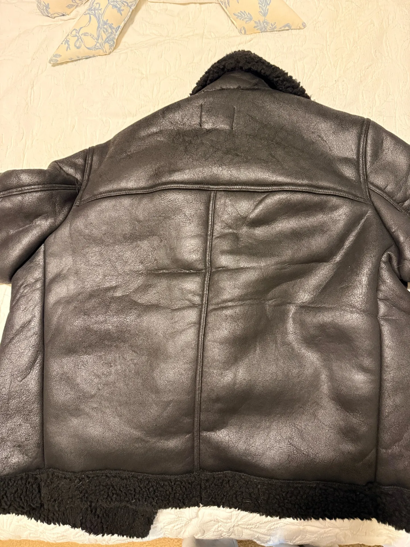 H&M Leather Fur Jacket Coat Winter Black Fur  - Image 5