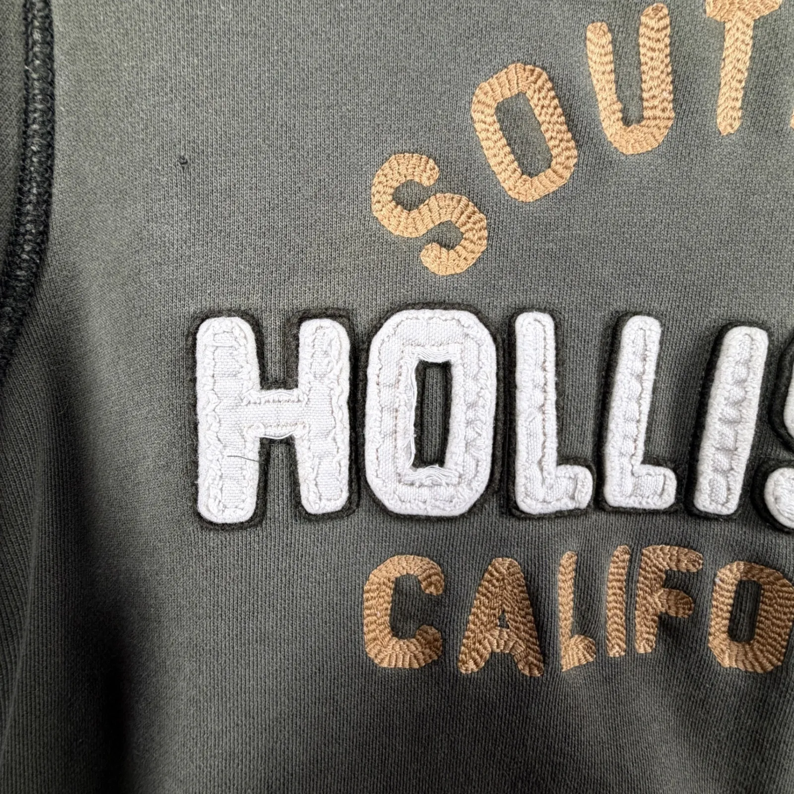 Hollister Hoodie Small Olive Green Southern California Surf Embroider Letter Y2K - Image 7