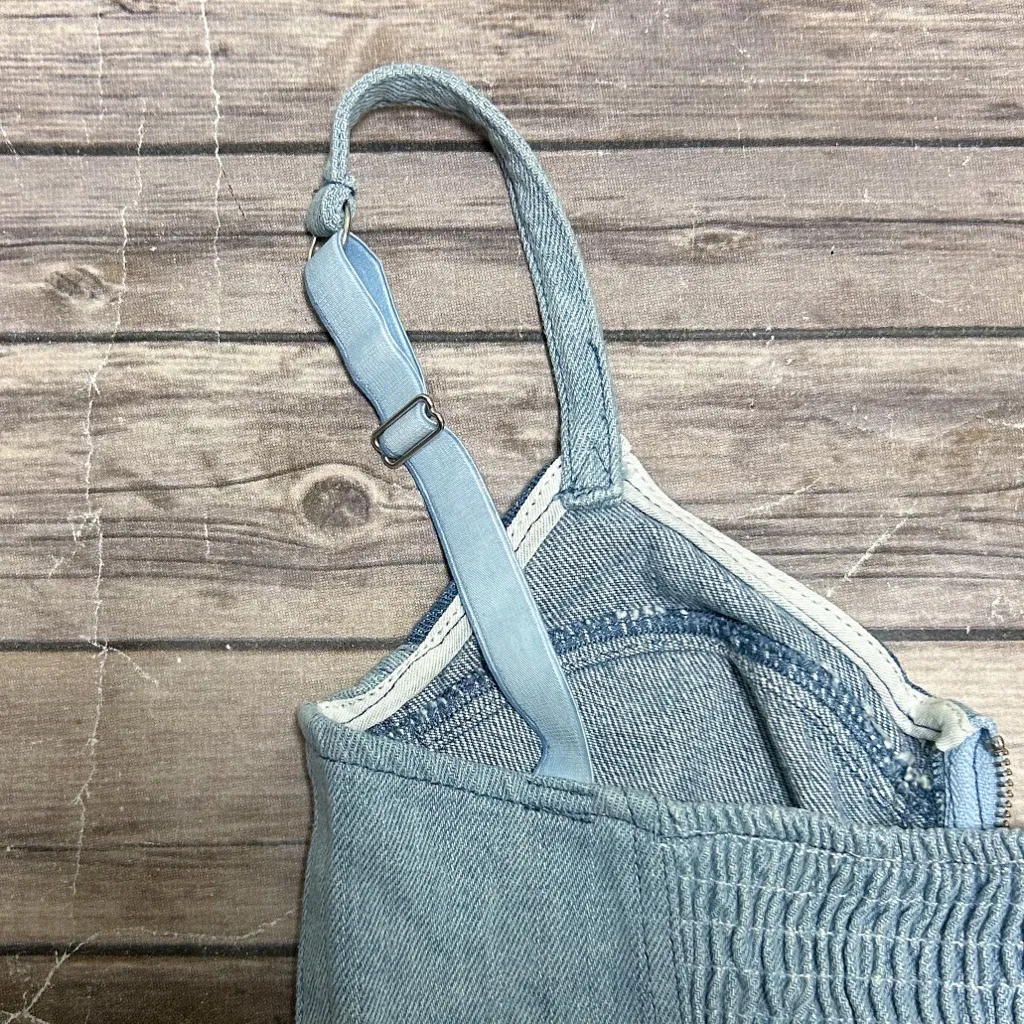 Easy Tiger Denim Flower Power Smiley Face Patches Zip Up Cropped Bustier XS NWT Blue - Image 4