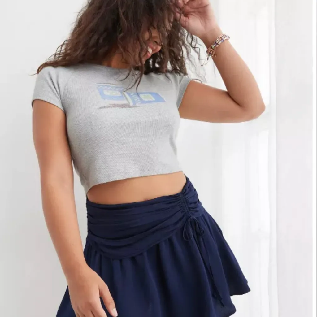 Aerie Rib-Knit Cropped T-Shirt Baby Tee Size Medium Coffe Print - Image 12