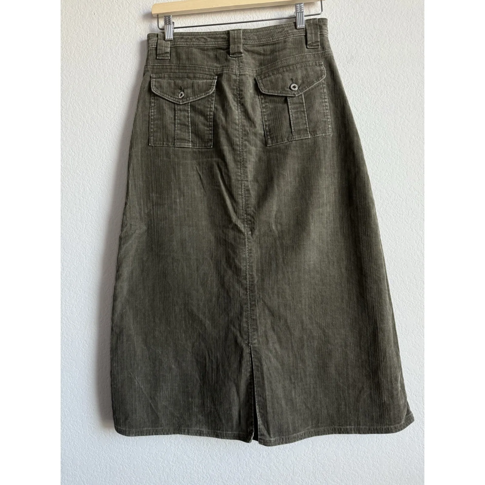 Sundance Olive Corduroy A-Line Expose Button Ling Maxi Skirt Women Size Petite 6 - Image 2