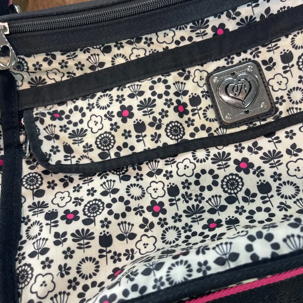 Brighton Floral Crossbody Bag Expandable Zippered Black White‎ Pink Shoulder Bag - Image 9