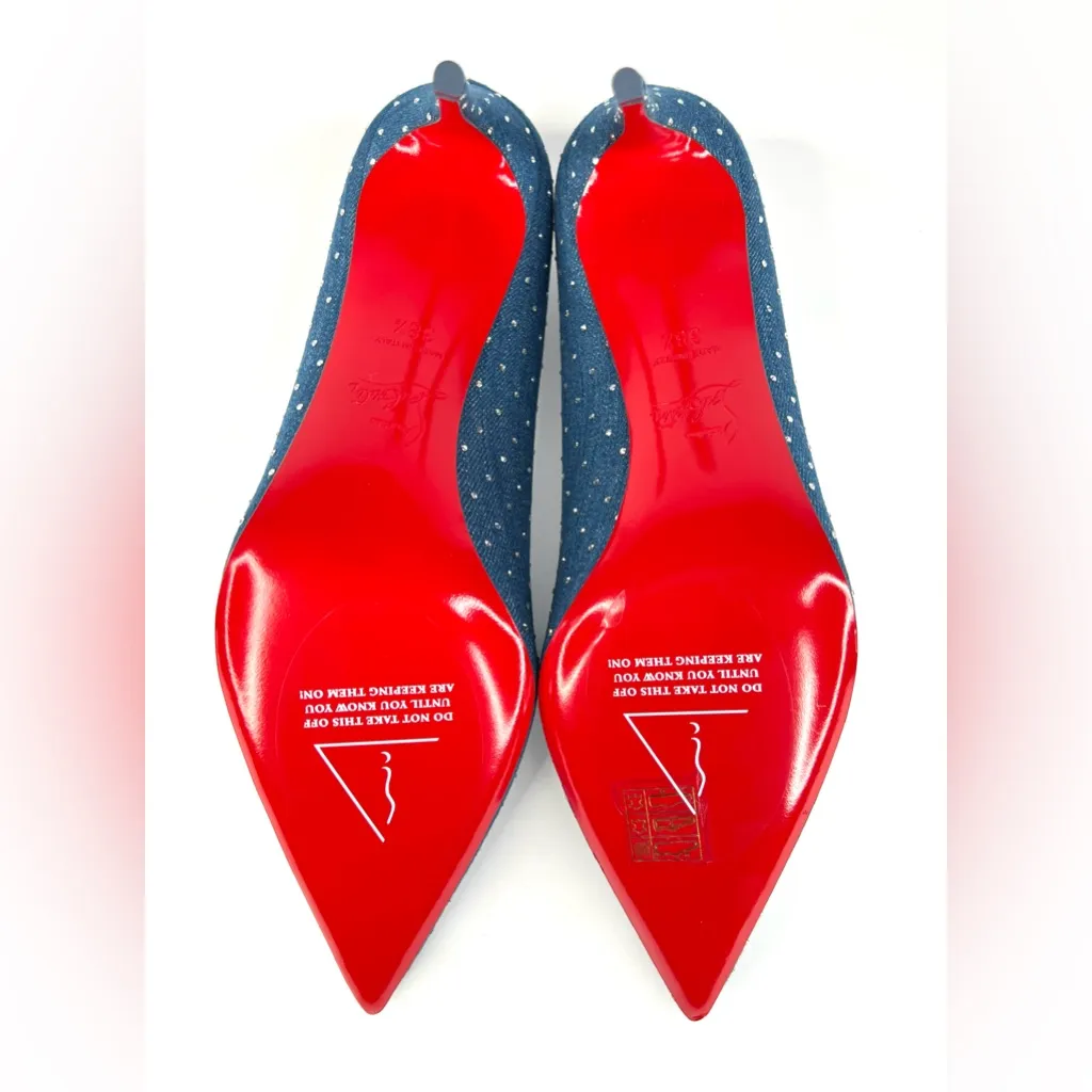 CHRISTIAN LOUBOUTIN Kate Plum Strass 85mm Crystal Blue Denim Pumps Size EU 38.5 - Image 8