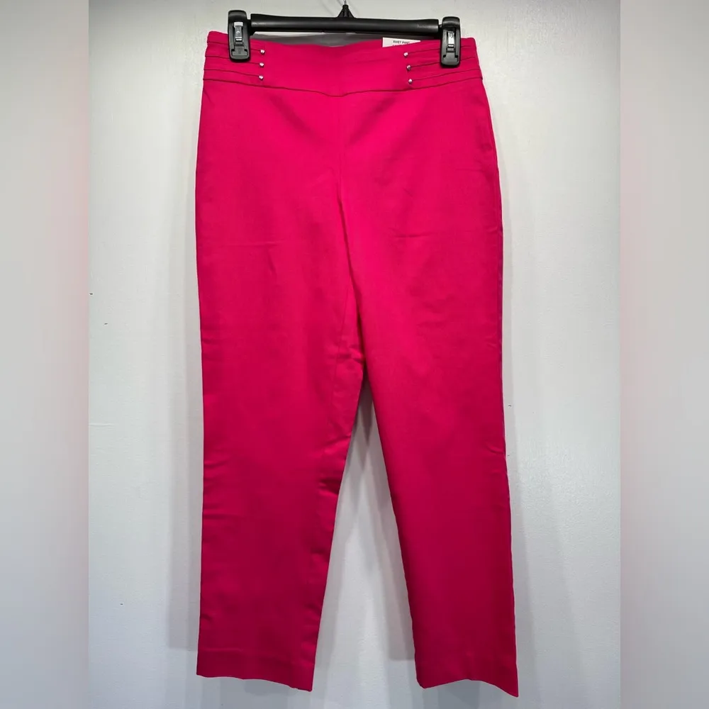 JM Collection Hot Pink Tummy Control Rivet Pants Slim Leg Comfort Waistband - Image 2