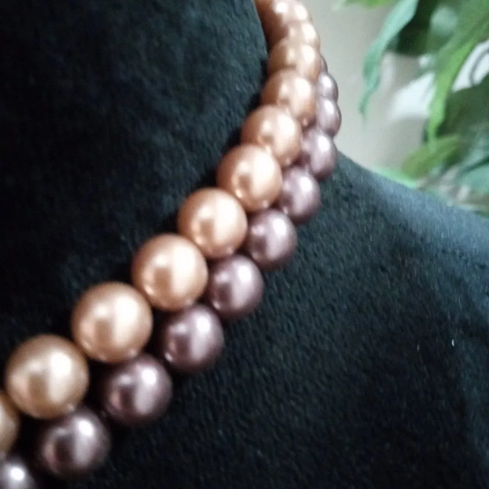 Women's Fashion Double Strand Chunky Freshwater Pearl Beaded Choker Necklace Gold - Image 3