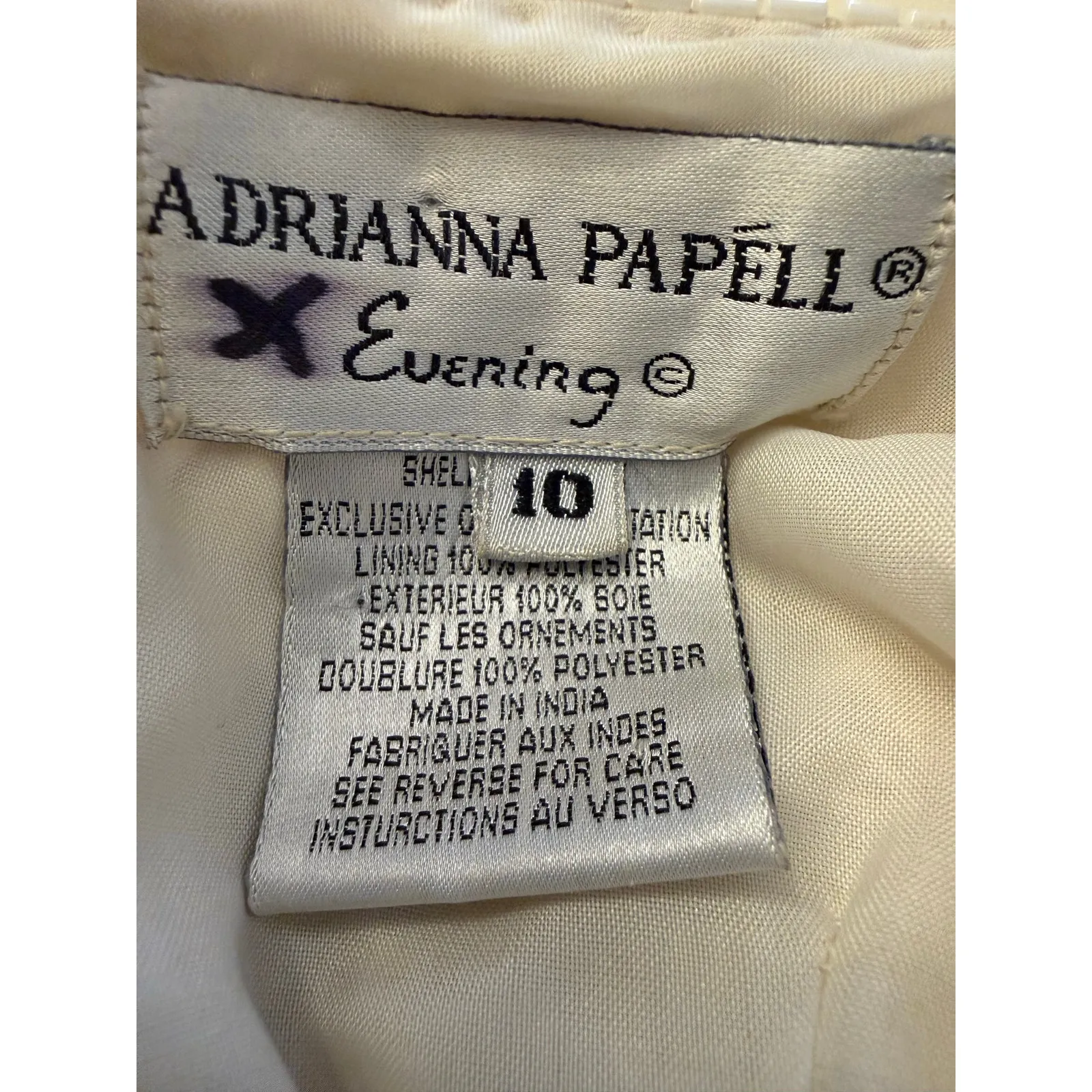 Vintage Adrianna Papell Evening Gown Midi Dress Women’s Sz 10 Ivory Silk Beaded - Image 9