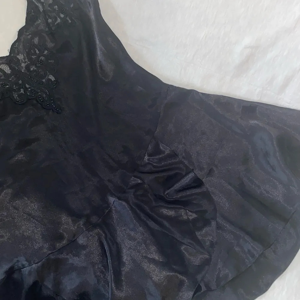 Cacique Chemise Size M Vintage Lace Floral Ruffle Spaghetti Strap Slip Dress - Image 9