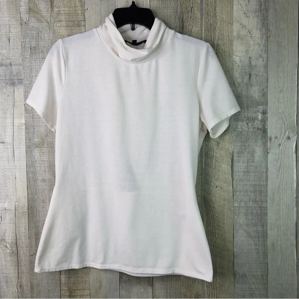 Rachel Rachel Roy Size Large Turtleneck Short Sleeve Cross Over Back Top White - Image 3