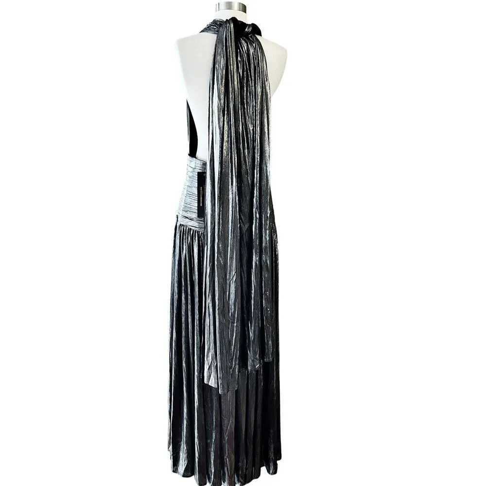 BRONX AND BANCO Metallic Dress Florence Halterneck Gown Cutout Gunmetal Gray 10 - Image 16