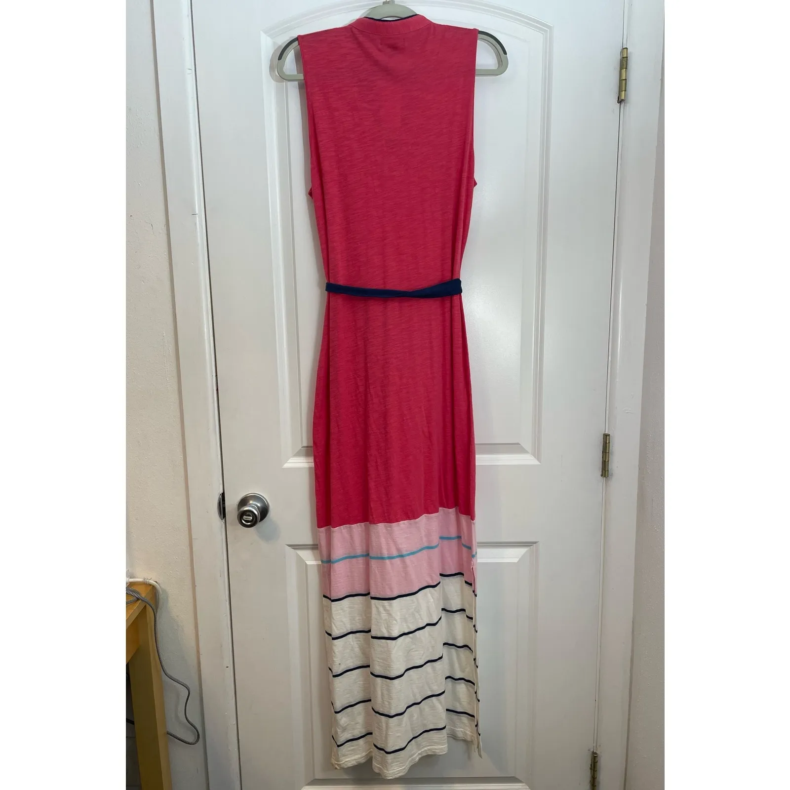 Nautica Maxi Dress Medium Pink Tie Belt Sleeveless Country Club Sporty Sailing - Image 4