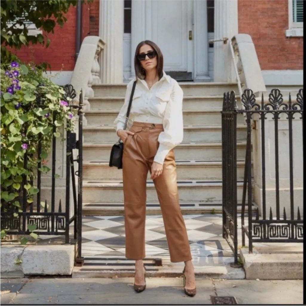 Nanushka tan vegan leather pants medium - Image 2