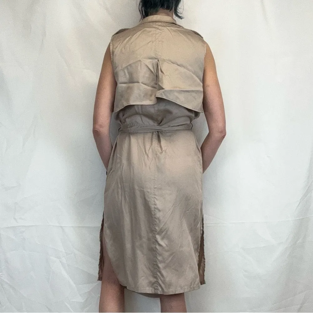 GAP Women's Open Front Safari Wrap Dress M Med Medium Tan Light Brown Khaki Tie - Image 3