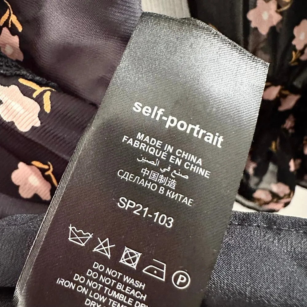 Self Portrait Black Twist Front V Neck Ditsy Floral Mini Swing Skirt Dress 2 - Image 8