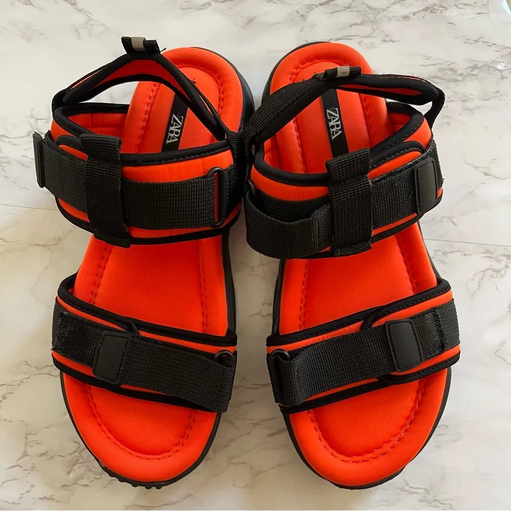Zara Sports Sandals Black Orange Chunky Strappy Size 37 6.5 - Image 4