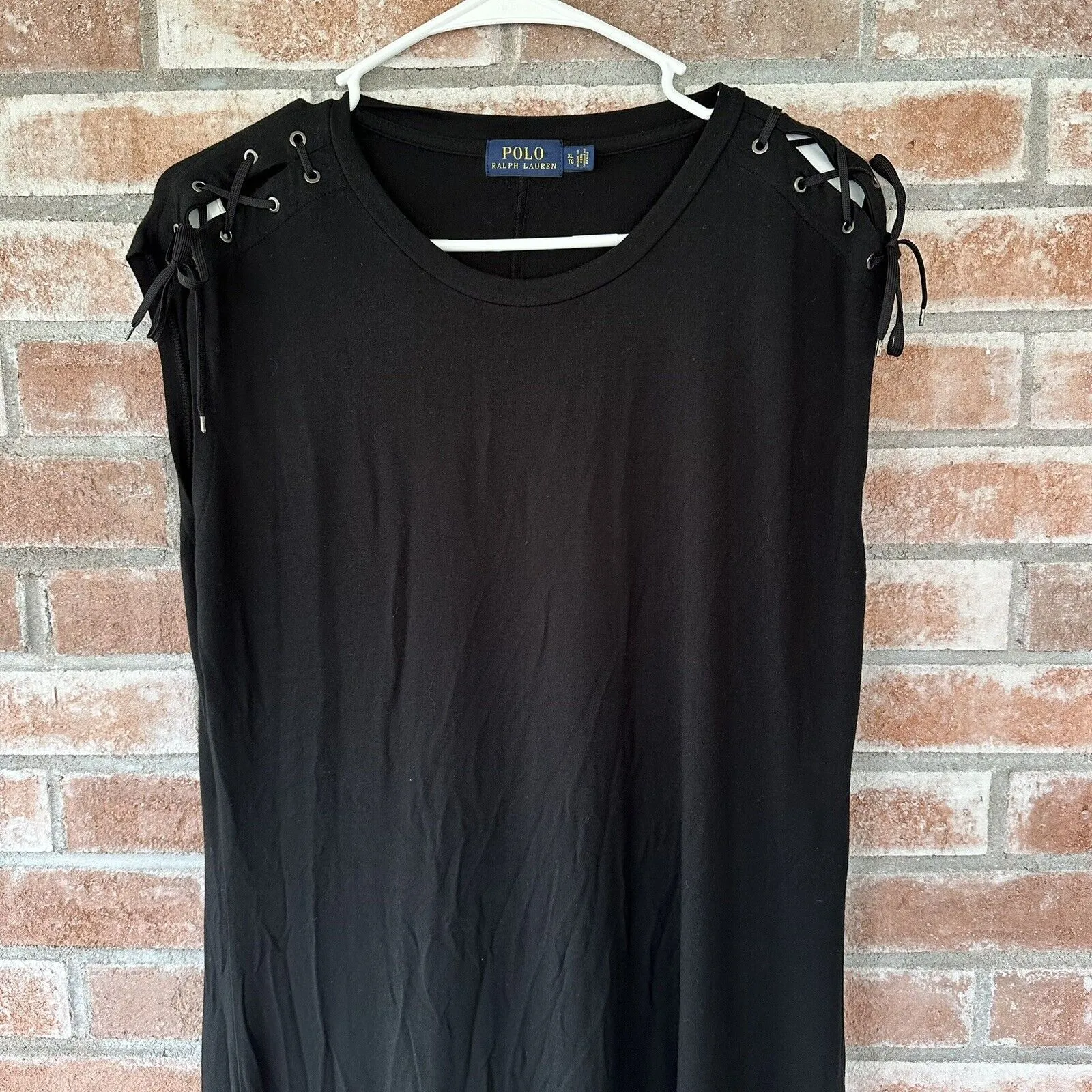 Polo Ralph Lauren Knit Lace Up Shoulder Maxi Dress Black XL - Image 3