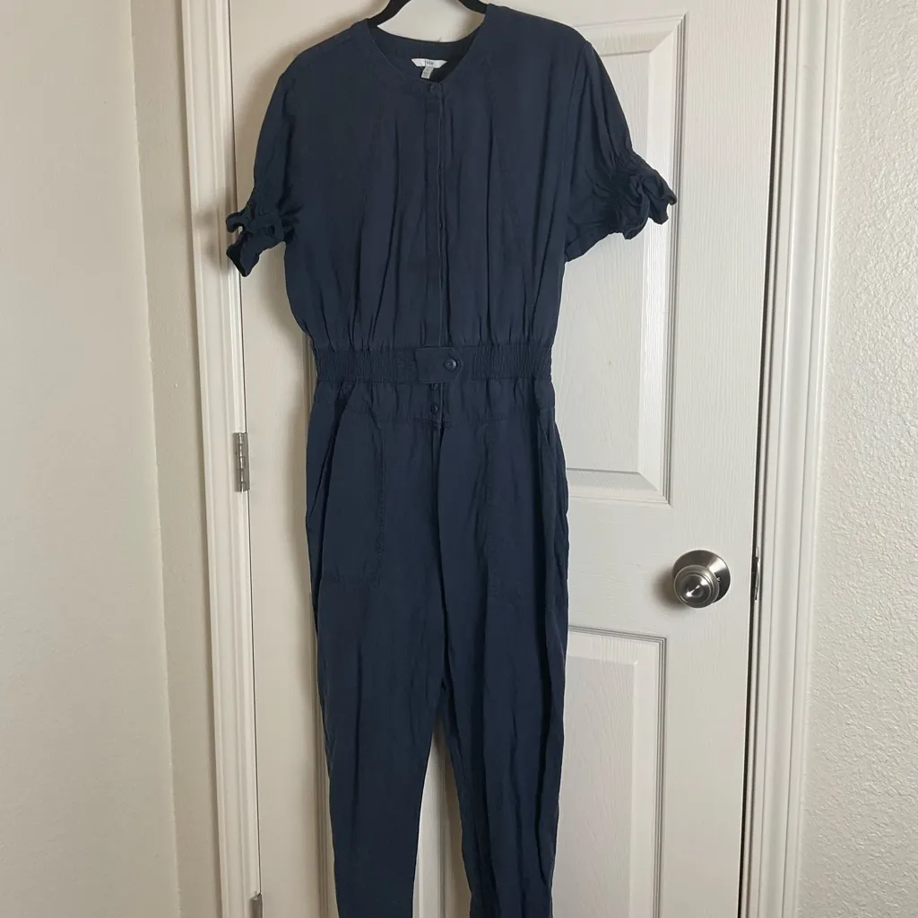 Joie Women's Navy Jumpsuit linen blend size large - Image 3