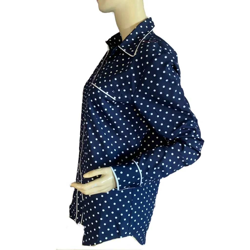 LAUREN RALPH LAUREN NAVY BLUE W/WHITE POLKA DOTS BUTTON DOWN SHIRT (M) - Image 4