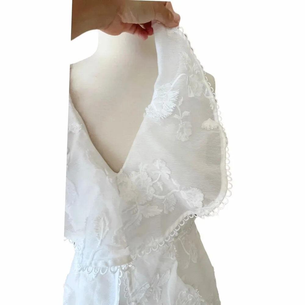 KEEPSAKE Shine Dress Ivory White Ruffle Embroidered Floral Sleeveless Small NWT - Image 9