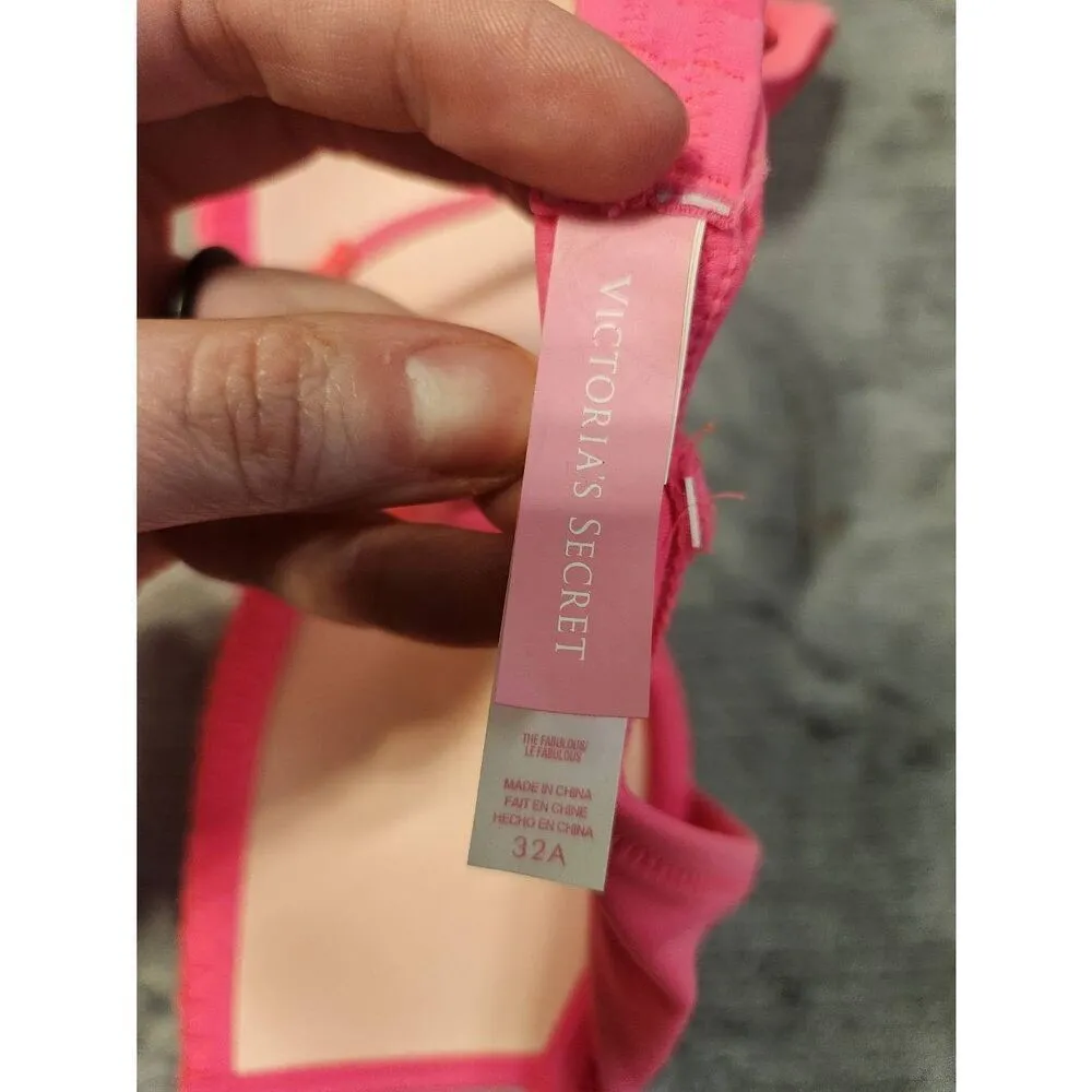 Victoria's Secret 32A The Fabulous Bikini Top Pink Padded Swimwear Strappy Back - Image 3